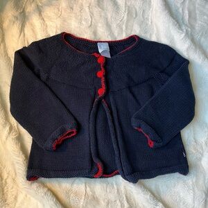 Bella Bliss 100% Handmade Knit Cardigan Dark Navy Red Edges Size Girls 6